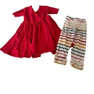 Ruffle Butts red bow dress striped ruffle multi color leggings 2t 3t 4T set